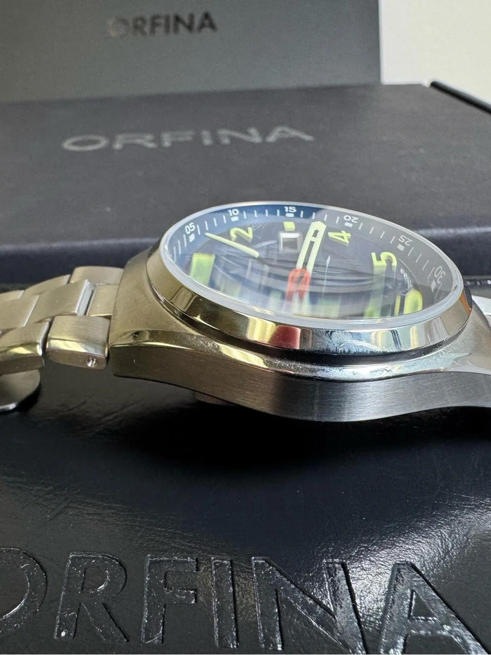 orfina founders edition automatic date stainless steel 42 mm wristwatch